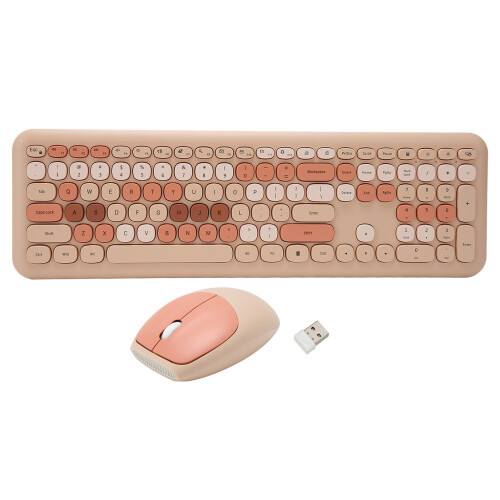 Wireless Keyboard Mouse Combo 2.4GHz 110 Keys Milk Tea Color 1