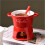(red, 201300ml) Fondue Cup Set With Ceramic Chafing Dish Fork For Dessert Ceramic 3