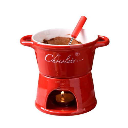 (red, 201300ml) Fondue Cup Set With Ceramic Chafing Dish Fork For Dessert Ceramic