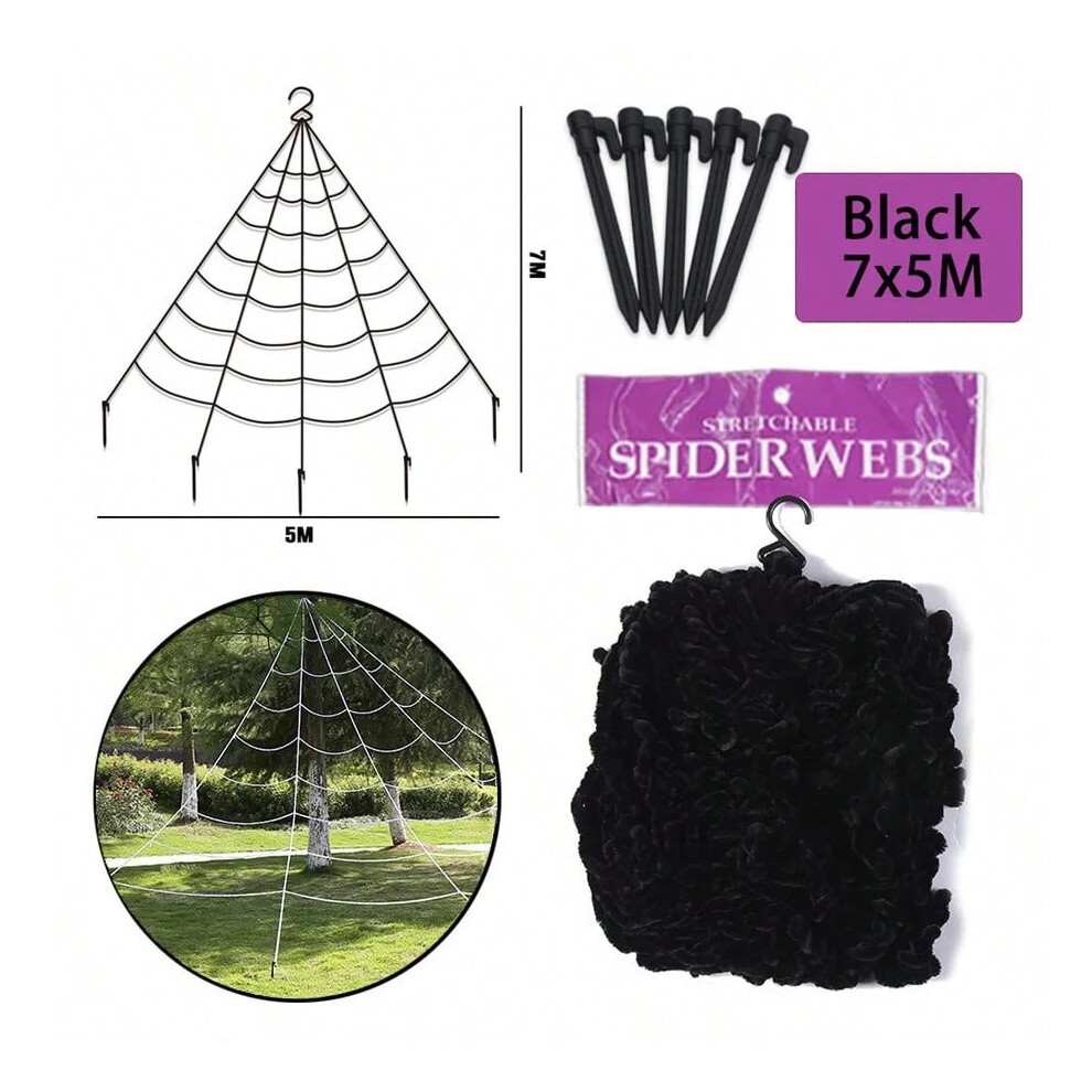 (7x5M-Black web) Halloween spider web simulation big black spider decoration bar scene layout props party decoration lawn scenery home decoration-image-OPC-PJHPS6Q-NEW