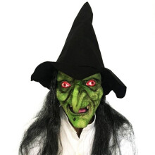 Halloween Witch Mask with Hair Hat, Scary Latex Old Woman Costume Mask, Cosplay Prop for Masquerade and Halloween Decor
