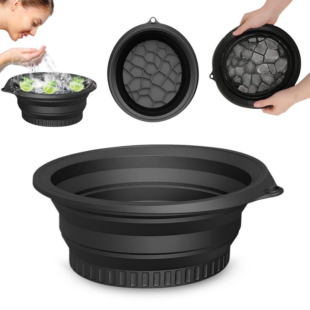 Face Ice Bath Bowl, Silicone Foldable Ice Facial Washbasin with Built-In Ice Cube Tray, Portable Quick Cooling Basin for Reducing Puffiness