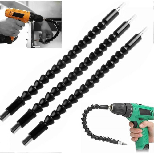 (3pcs Black) Flexible Drill Bit Extension, 29.5cm Bendable Drill Bit Extension Hex Soft Shaft Flexible Shaft Extension Bits for Any Angle -2/3pcs