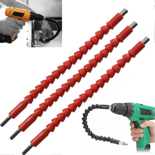 (3pcs red) Flexible Drill Bit Extension, 29.5cm Bendable Drill Bit Extension Hex Soft Shaft Flexible Shaft Extension Bits for Any Angle -2/3pcs