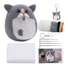 Needle Felting Kit Cat Toy for Beginners, Multi-Color Wool Craft Set with Filling and Materials for Adults