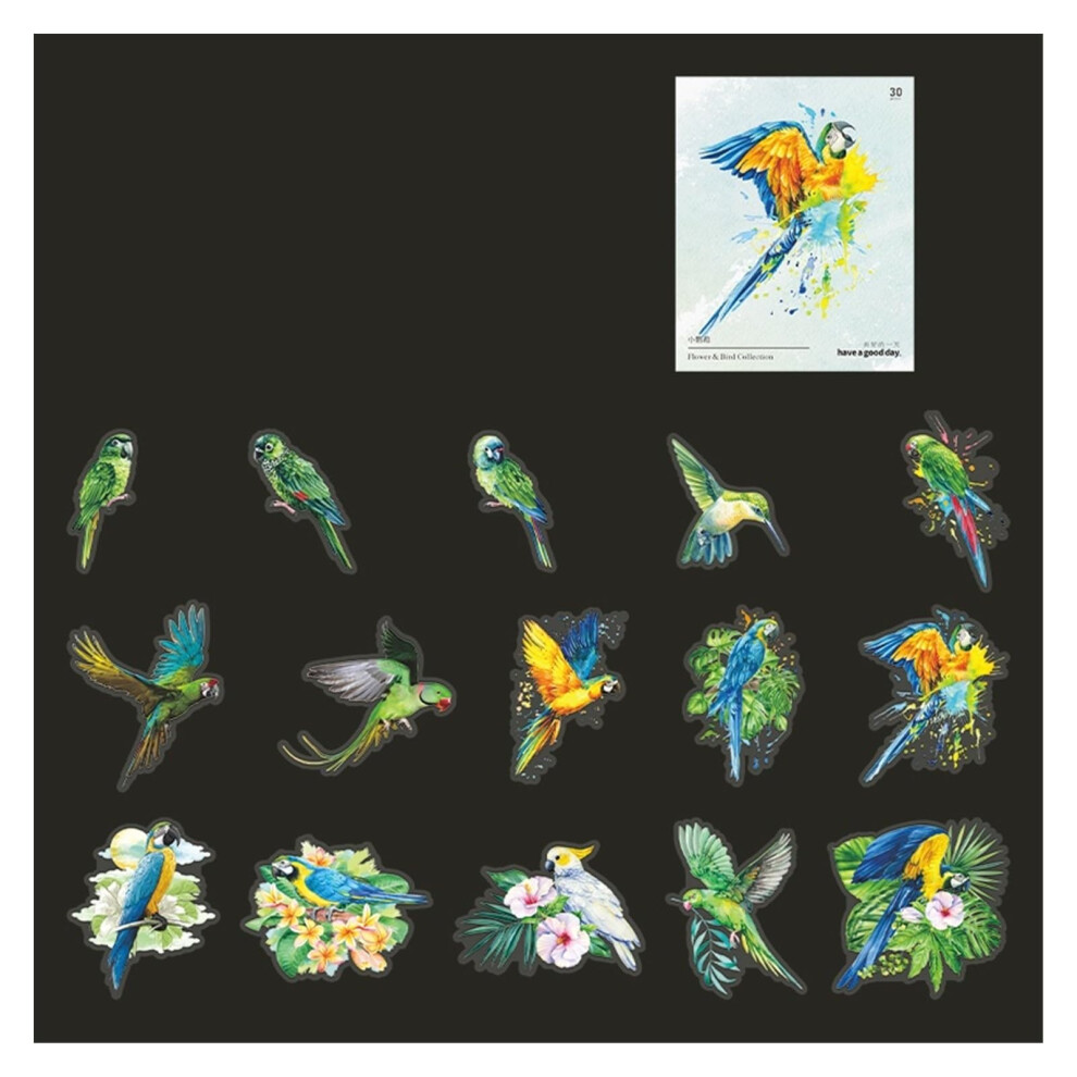 Decorative Scrapbook Stickers 30-Piece Set Watercolor Floral and Bird Design for Journals, Albums, and Crafting Supplies-image-OPC-PJHQJYJ-NEW
