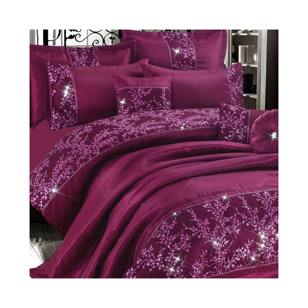 (plum, Double) Embroidered Diamante Style Luxurious Duvet Cover Sets Bedding Sets (Silver, Super King Duvet Set) comforter and sham set bedding ensemb