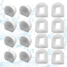 (1 Set) 16 Pack Pet Fountain Carbon Filters Replacement, 8 Carbon Filters and 8 Foam Pre-Filter Compatible with PetSafe Pet Water Fountain