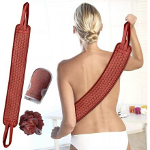 (red) Back Scrubber Bath Towel for Shower Exfoliating, 3pcs Body Scrubber Shower Back Body Washer Exfoliating Washcloth with Handle