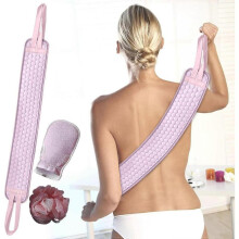 (pink) Back Scrubber Bath Towel for Shower Exfoliating, 3pcs Body Scrubber Shower Back Body Washer Exfoliating Washcloth with Handle