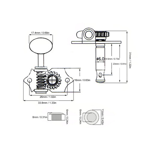 4 Stück Chrom-Ukulele-Stimmwirbel 3,38  3,10  1,74 cm 1