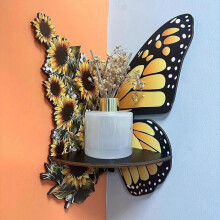 (Yellow) Sunflower Butterfly Corner Shelf, Space-Saving Wall Mount for Plants & Decor, Versatile Storage for Bedroom, Hallway, Home