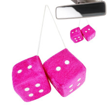 Car Dice Plush Rearview Mirror for Car, Fluffy Interior Ornament for Sedan, Truck, SUV in Rose Red