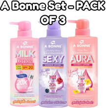 (PACK OF 3) A Bonne MILK, SEXY & AURA Beauty Moisturizing Lotions, Dynamic Beauty Lotion Set For Your Skin