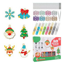 6 Pieces DIY Crystal Paint Art Set for Kids, Christmas Window Painting Craft Kit with Bake-Free Color Glue Pendants