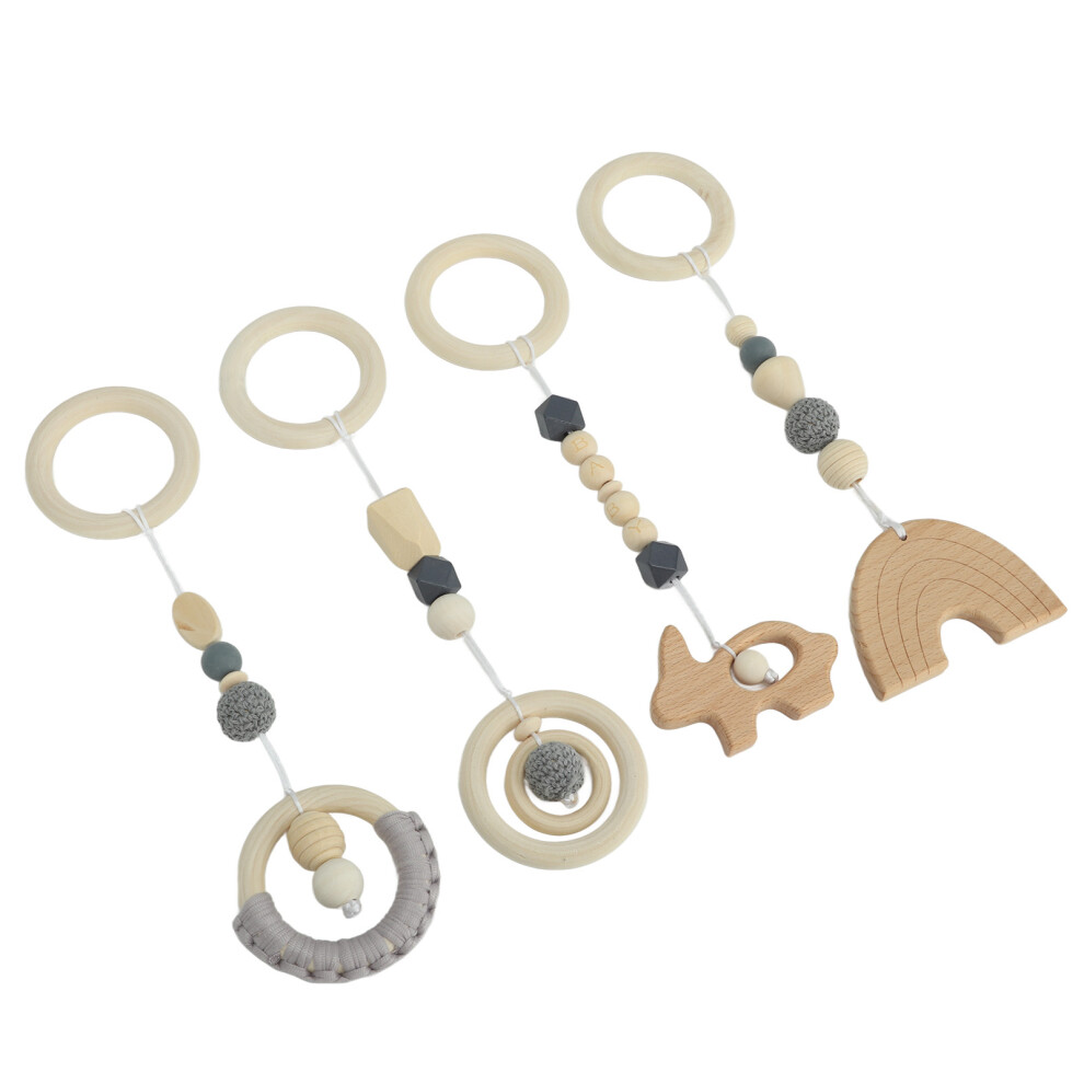 Infant Stroller Pendant Toys 4pcs Wooden Hanging Set for Baby Play Gym Gray
