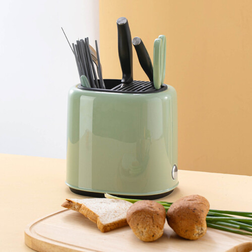 Retro Space Saving Knife Block & Utensil Holder, Large Capacity, Green