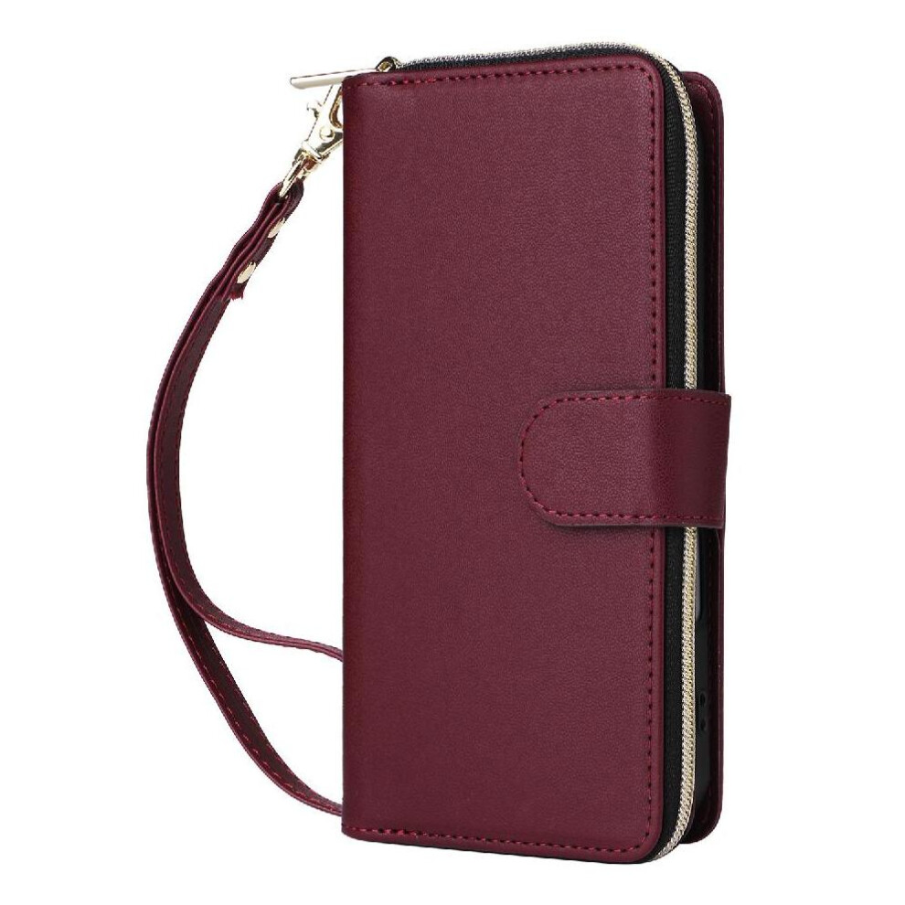 (Red) Wallet Case For Iphone Air Pu Leather Magnetic Closure 9 Card Holder Zipper Pocket Wrist Strap Red 764563175314