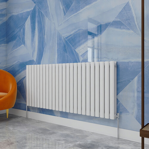 (600x1416mm Double Horizontal) SIMPLE BATHROOMS White Oval Column Radiators