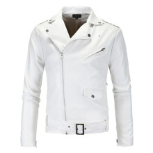 (White, UK 3XL=Tag 4XL) Men's Leather Jacket Biker Jacket Fire Jacket Motorcycle Jacket Chopper Jacket