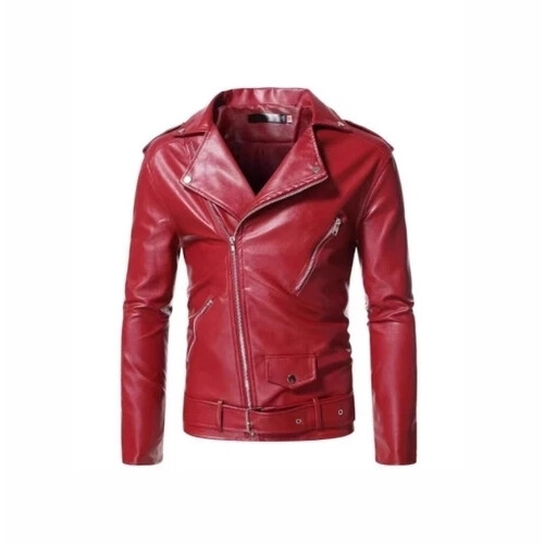 (Red, UK 3XL=Tag 4XL) Men's Leather Jacket Biker Jacket Fire Jacket Motorcycle Jacket Chopper Jacket