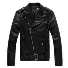 (Black, UK L=Tag XL) Men's Leather Jacket Biker Jacket Fire Jacket Motorcycle Jacket Chopper Jacket