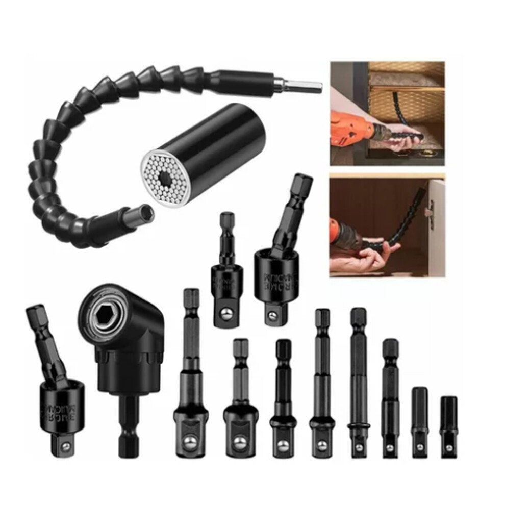 14Pcs Flexible Drill Bit Extension Set With Universal Socket Adapters 7901339014535