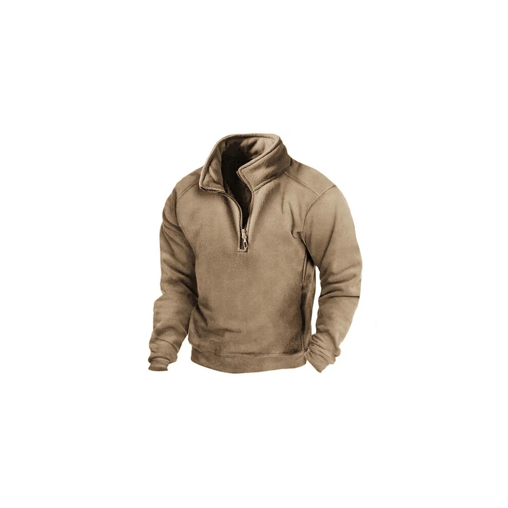 (khaki, UK L=Tag XL) Men Zip Jumper Pullover Long Sleeve Quarter Zip Neck Sweatshirt Jumper Top Warm