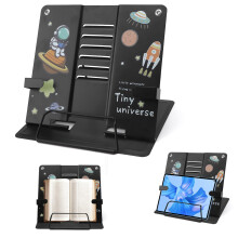 Reading Stand Children's Book Stand Metal Foldable Book Holder with Astronauts Design, 6 Levels Adjustable for Study and Reading