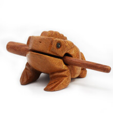 Guiro Wooden Croaking Frog Musical Instrument with Hammer, Fair Trade Percussion Sound Block, Eco-Friendly Design