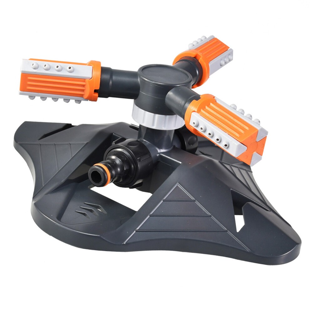Orange 3-Arm Rotating Lawn Sprinkler, 8-10m Coverage, 25cm