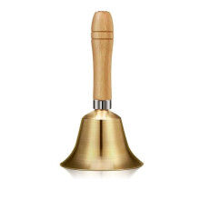 Handbell Made of Solid Brass with Wooden Handle, Loud Ringing, Pet Bell, Decorative Home Accent (8.9 x 8.9 x 15.9 cm)