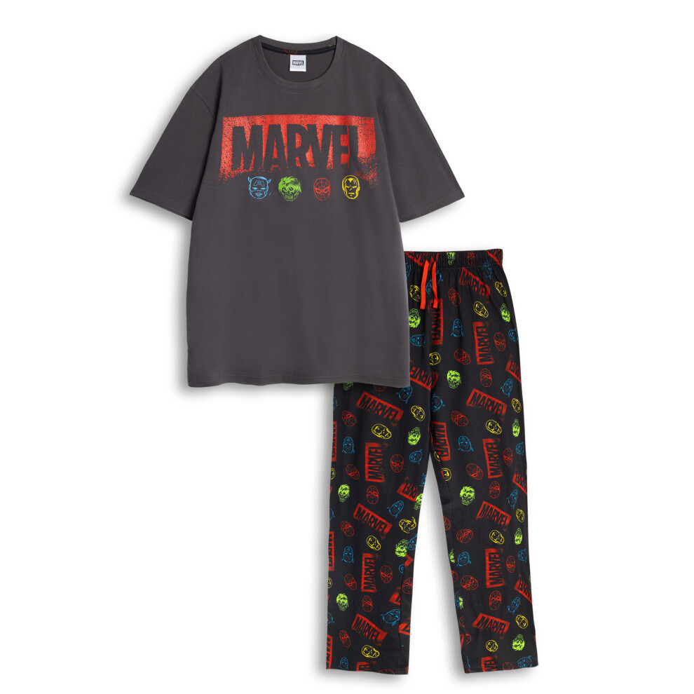 (Large) Marvel Short Sleeve Long Leg Pyjama Set (Mens Multicoloured)
