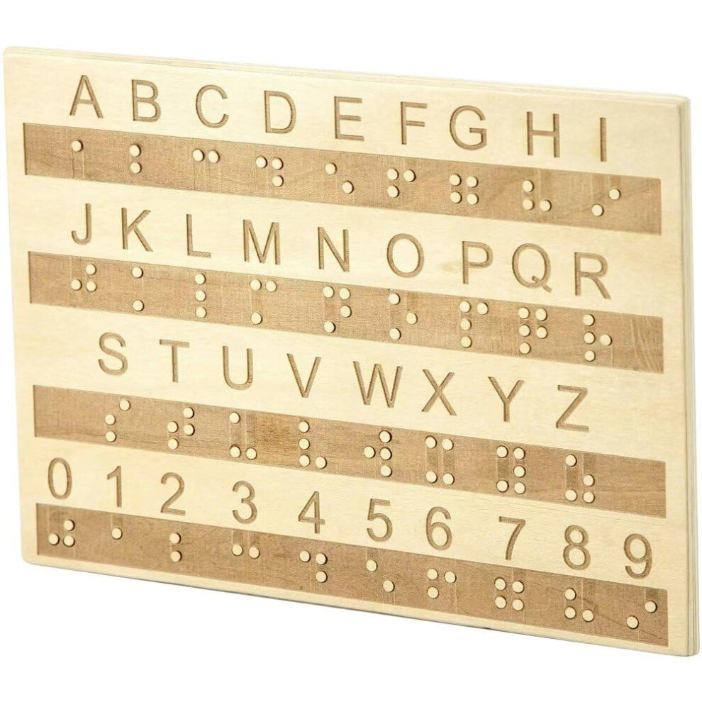 Braille Alphabet Board, Wooden Braille Learning Tool, Engraved Tactile Letter and Number Chart for Visually Impaired