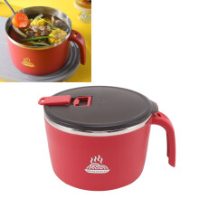 Stainless Steel 1300ML Noodle Bowl with Lid & Phone Holder, Red