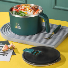 900ml Green Stainless Steel Noodles Bowl with Lid and Mobile Holder