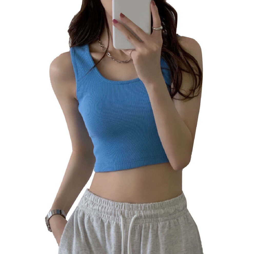 Women's Ribbed Breathable Slim Fit Summer Sports Tank Top â Blue M