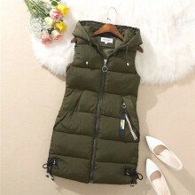 (Army green, Tag 2XL=UK M) LADIES WOMENS HOODED LONG LINE WARMER JACKET PUFFER GILET JACKET PADDED TOP BODY