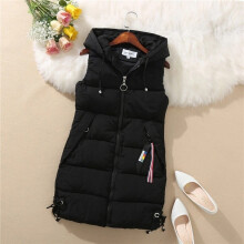 (Black, Tag 4XL=UK XL) LADIES WOMENS HOODED LONG LINE WARMER JACKET PUFFER GILET JACKET PADDED TOP BODY
