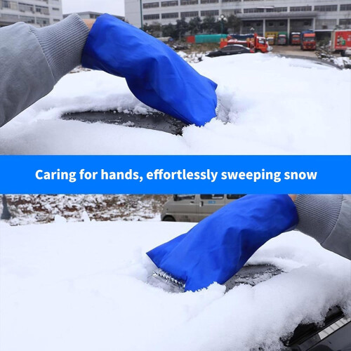 Auto Snow Shovel Ice Scraper Tool with Protective Covers and Warm Gloves for Safe Efficient Ice Removal, Blue 1