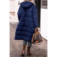 (Blue, UK M=Tag L) Womens Maxi Longline Puffer Padded Warm Hooded Jacket Coat Ladies Quilted Winter