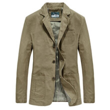 (Khaki, 3XL) Mens Casual Blazer Long Sleeve Jacket Washed Cotton Blazer Suits Coat