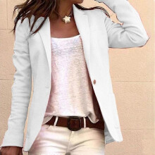 (2XL,White)Lebanghui Women Formal Long Sleeve Blazer Jacket Slim Fit Suit Coat Office Work Outwear