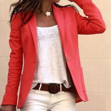 (2XL,Red)Lebanghui Women Formal Long Sleeve Blazer Jacket Slim Fit Suit Coat Office Work Outwear