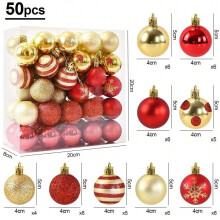 (50pcs box, 4cm) 50Pcs/box Christmas Tree Balls Ornament Red Gold Hanging Bauble Pendant 2025 Christmas Decoration for Home 2026 New Year Gifts