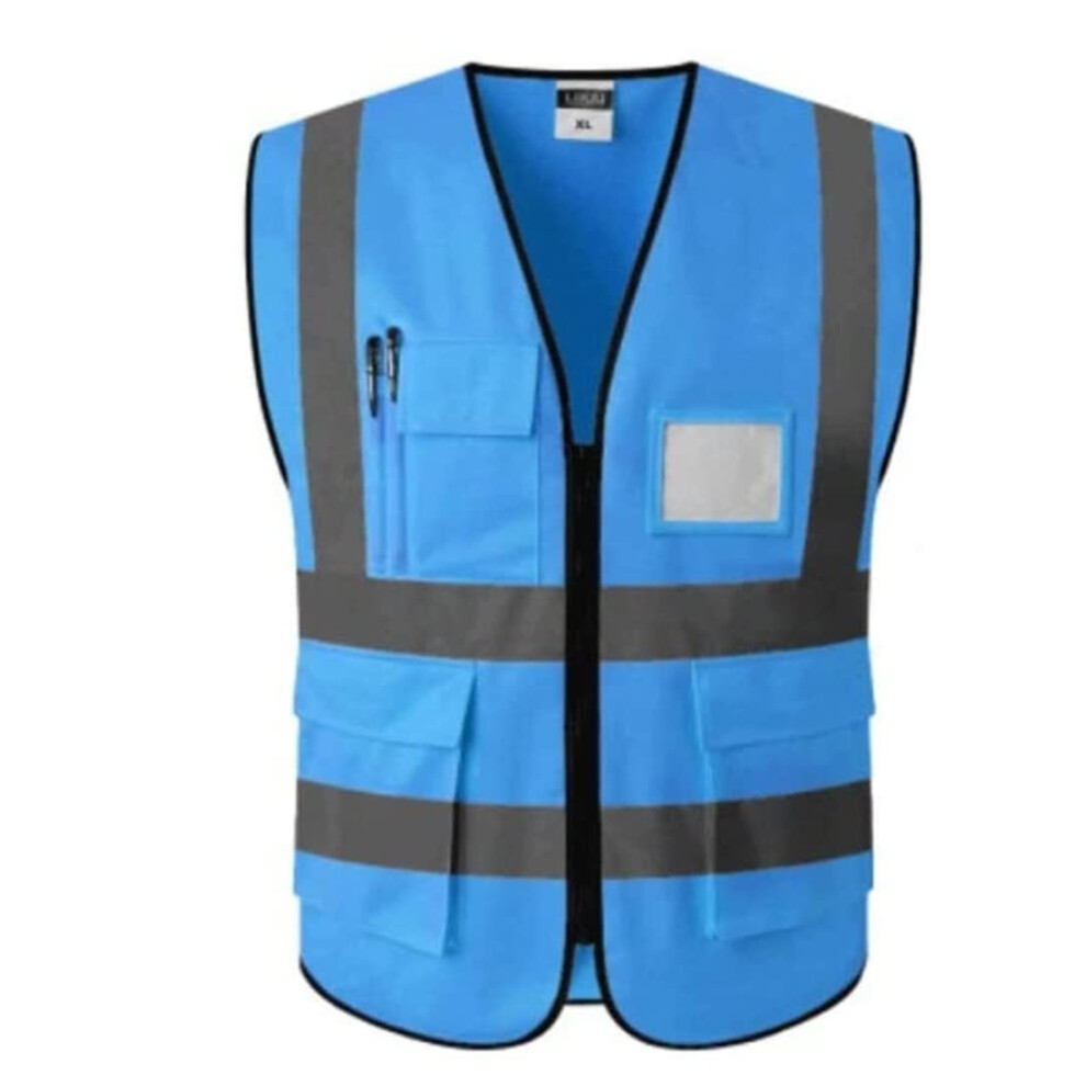 Reflective Safety Vest, Construction Vest, High Visibility Breathable Workwear With Pockets And Zippers, Blue, Xxl 6493810599521