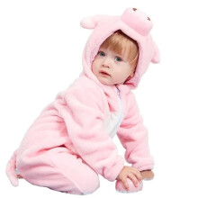 (U Pink Pig, 2-5 Months) Winter Hooded Flannel Toddler Infant Clothes Overall Bodysuits Hoodie Costume