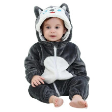 (V Dark Grey Husky, 6-12 Months) Winter Hooded Flannel Toddler Infant Clothes Overall Bodysuits Hoodie Costume