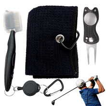 Golf Club Cleaner Brush and Towel Kit, Heavy-Duty Non-Slip Groove Sharpener, Portable Black Golf Accessories for Training and Travel