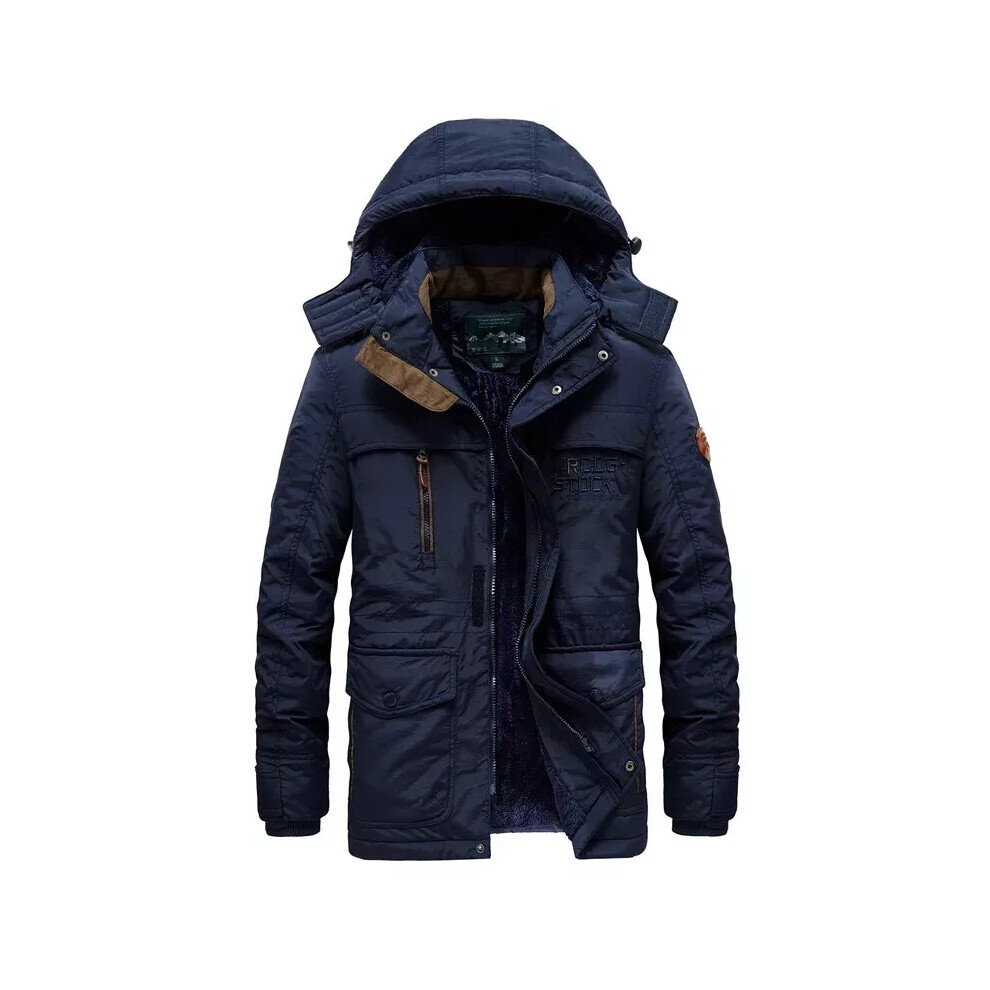 (Deep blue, 5XL) Men's Thick Warm Hooded Windbreaker Jacket Fleece Lined Parka Coat Outerwear